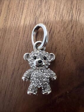 Brighton Silver Crystal Teddy Bear Charm - Clear Rhinestones